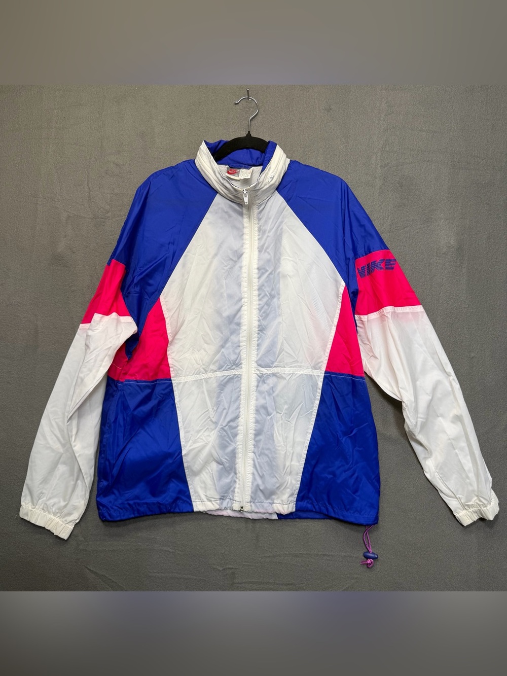 Vintage Nike XL Pink Grey Tag
Colorblock Windbreaker Tucked With Hidden Hood